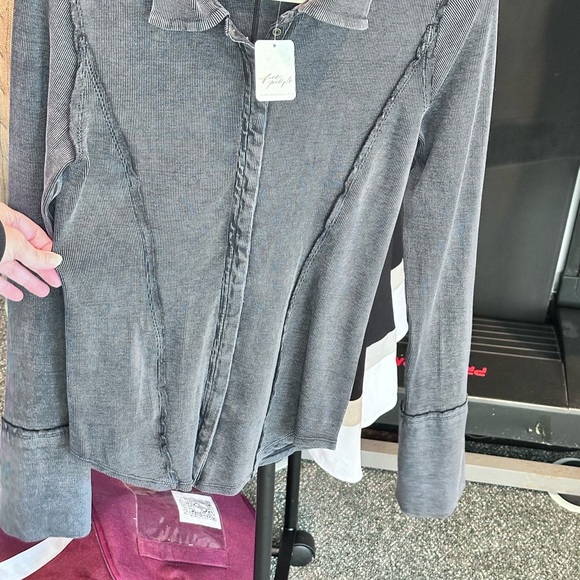 We The Free Dark Charcoal Ribbed Button-Up - Picture 2 of 6